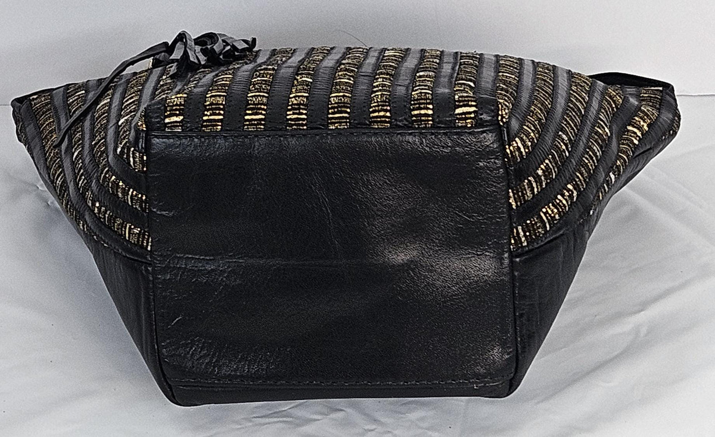 Zigzag Genuine Leather Handbag: Black & Pewter Stripes, Made in USA