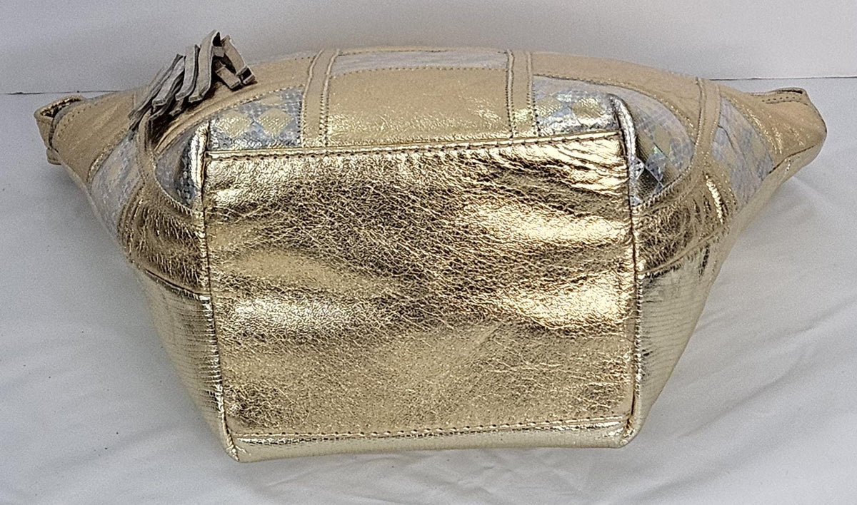 Gold & Silver Zigzag Leather Handbag - Made in USA