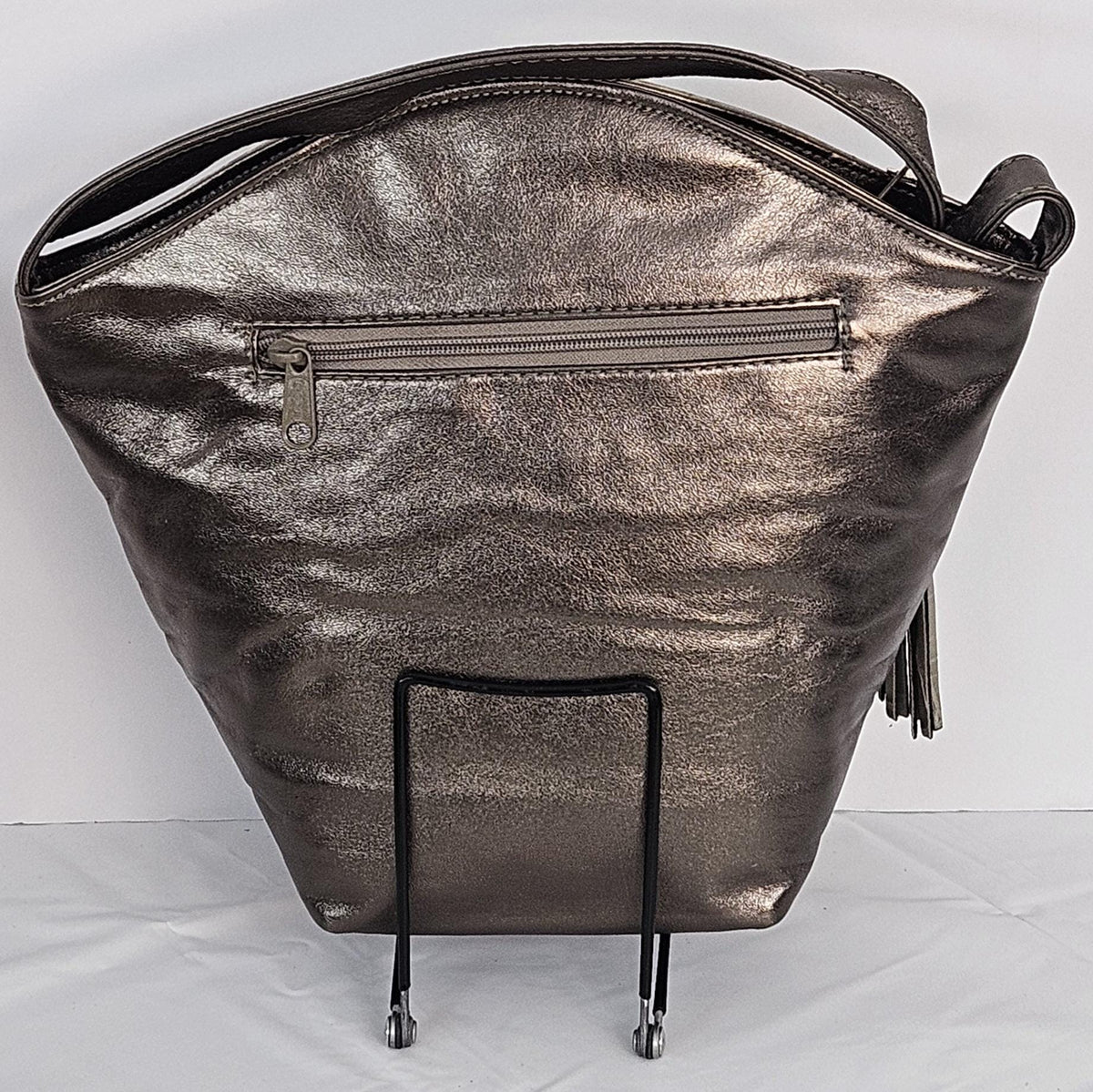 Pewter Print Genuine Leather Handbag: Metallic Women's Purse, Made in USA