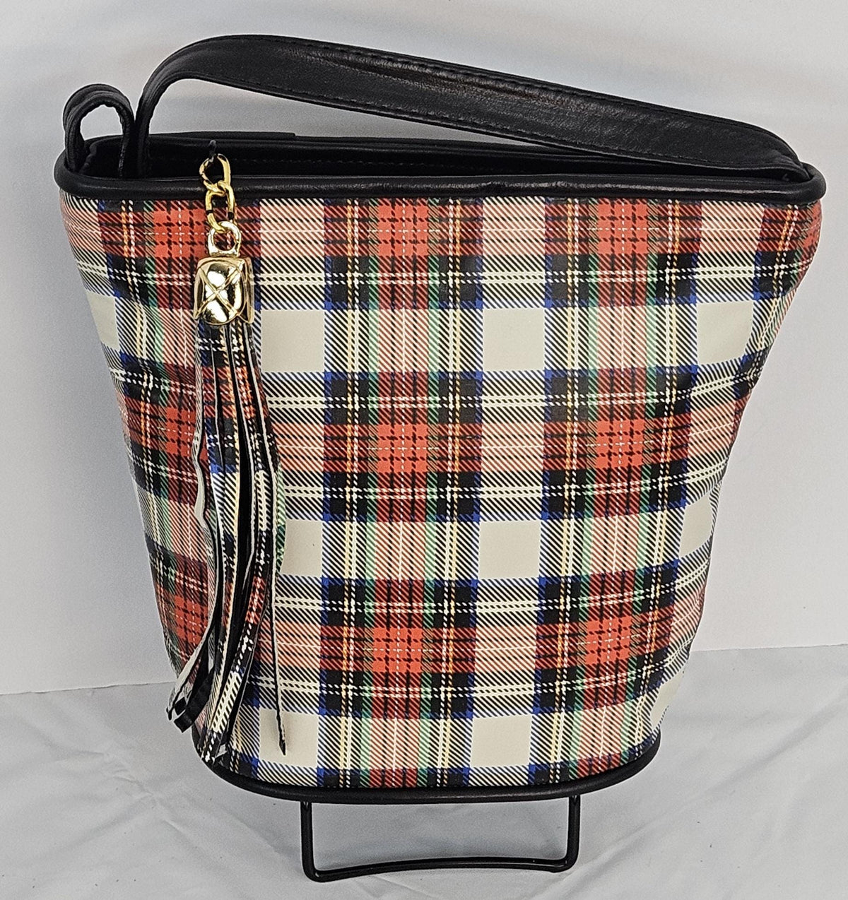 Plaid Genuine Leather Crossbody Handbag - Made in USA