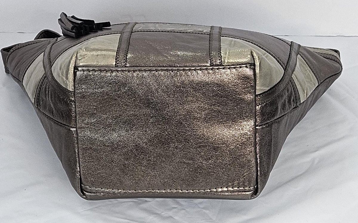 Pewter Zigzag Genuine Leather Handbag - Square Design, Made in USA