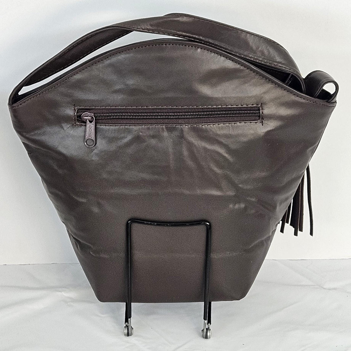 Brown Leather Handbag: Diamond Cut Cross Design, Made in USA