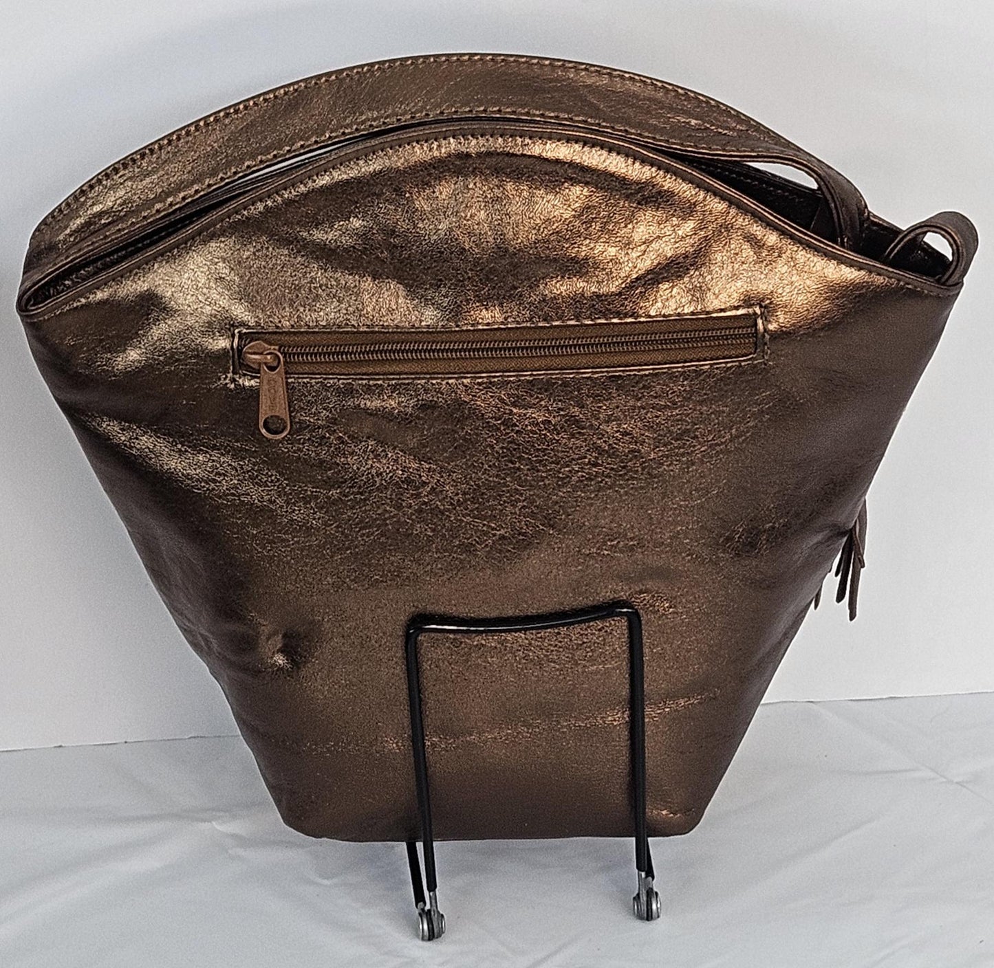 Zigzag Genuine Leather Handbag: Bronze, Pewter & Gold - Made in USA