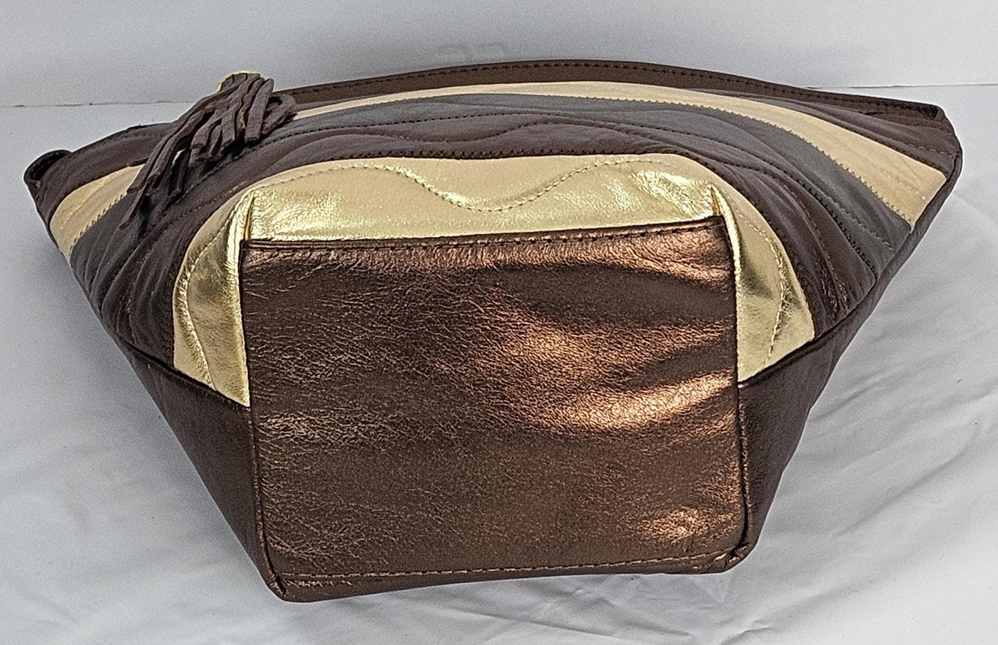 Zigzag Genuine Leather Handbag: Bronze, Pewter & Gold - Made in USA