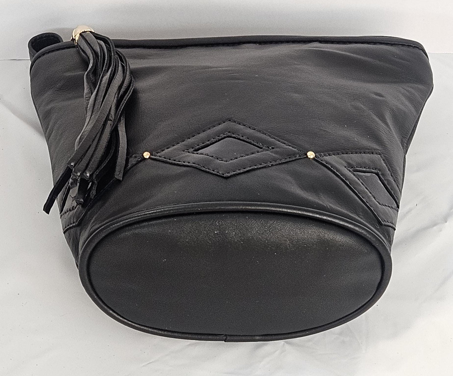 Black Leather Handbag: Diamond Stitch Crossbody Purse, Made in USA