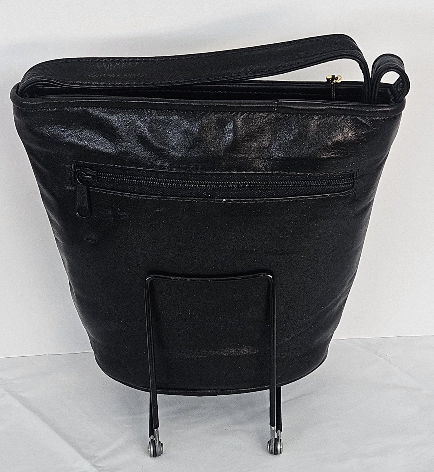 Black Leather Handbag: Gold Fruit Print Italian Leather Crossbody, Made in USA