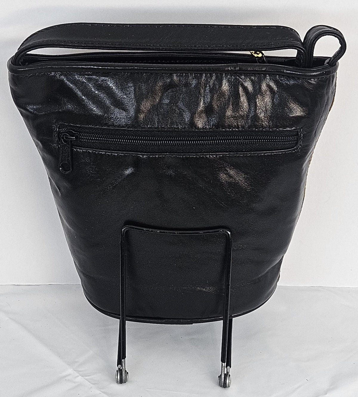 Geometric Leather Handbag: Gold Coin Accent, Made in USA