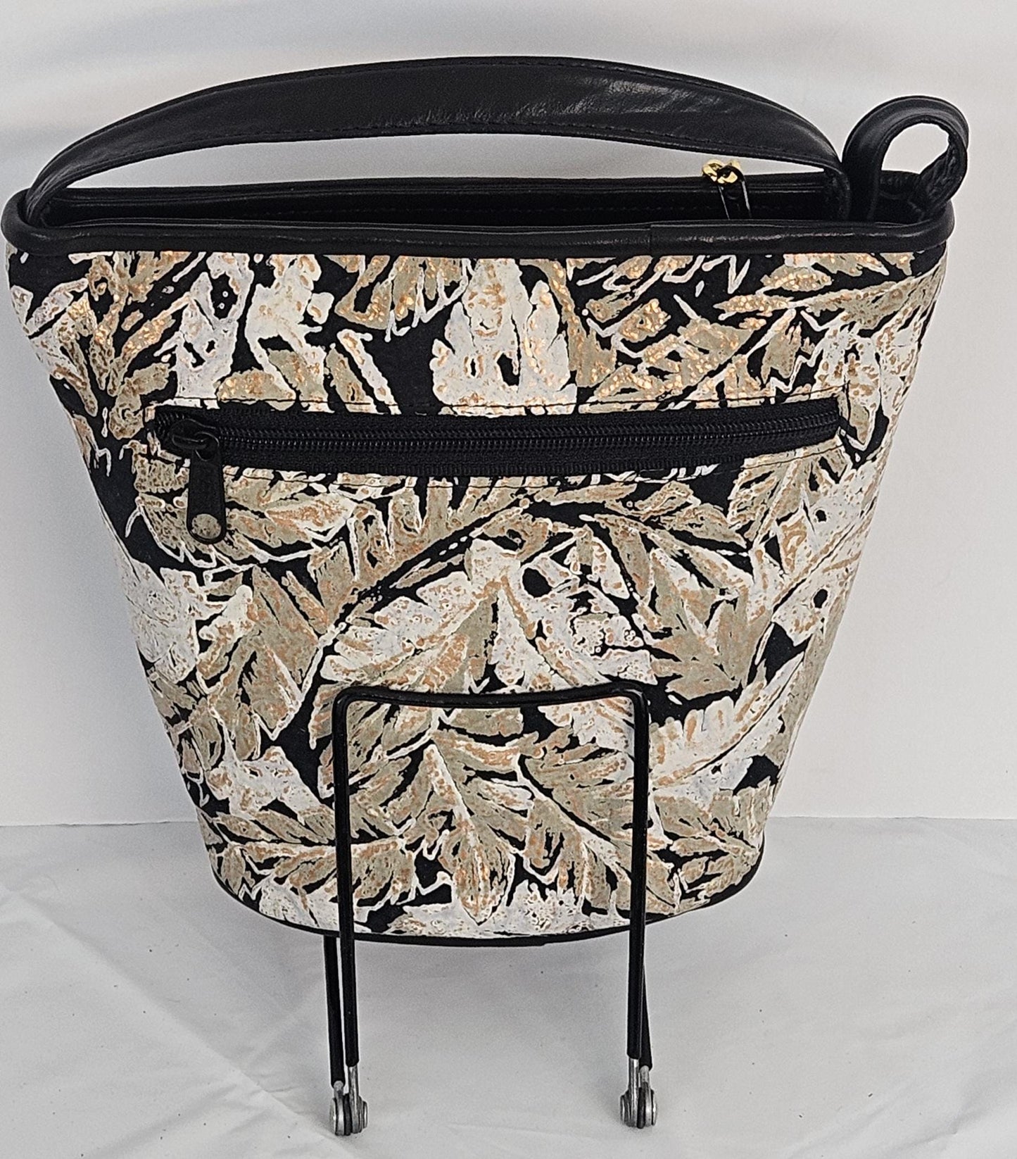 Black with Leaf print Genuine Leather Handbag.#TR2099Bwfp-2,Purses Universal Use ,Unique design. Made in USA.