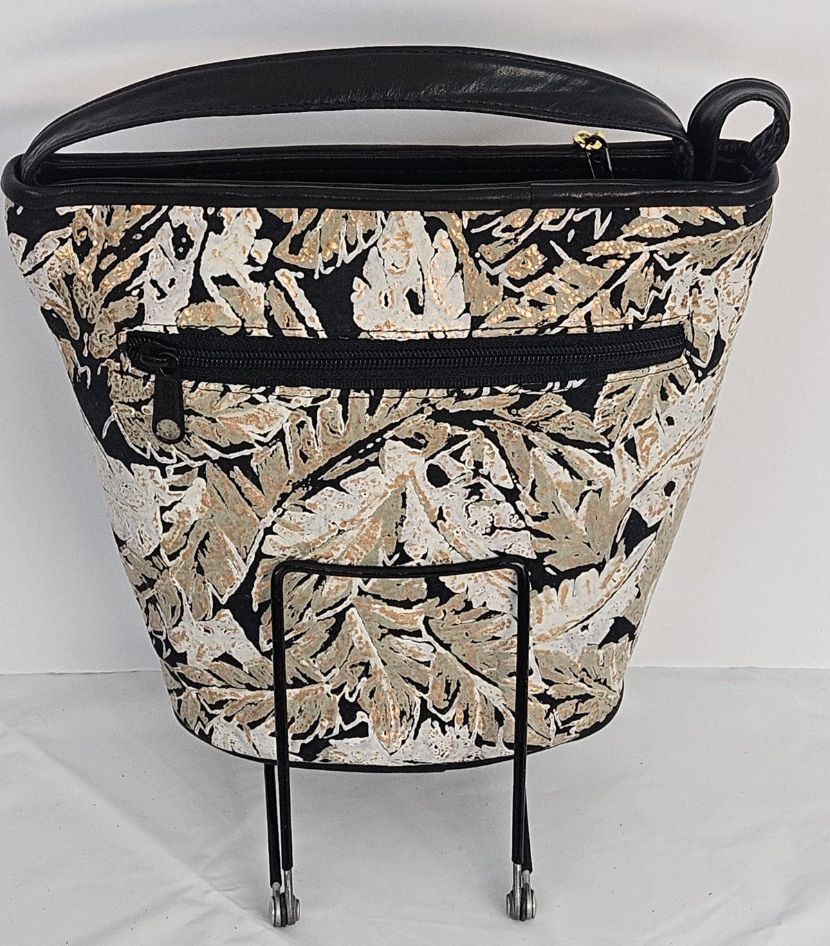 Leaf Print Leather Handbag: Black Italian Leather Crossbody, Made in USA