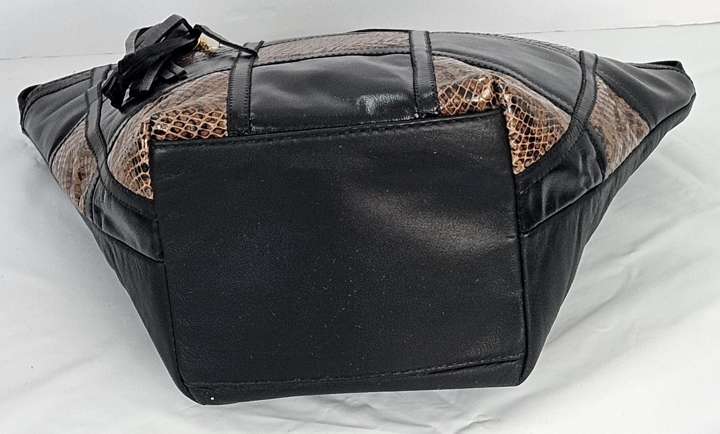 Black & Brown Zigzag Genuine Leather Handbag - Made in USA