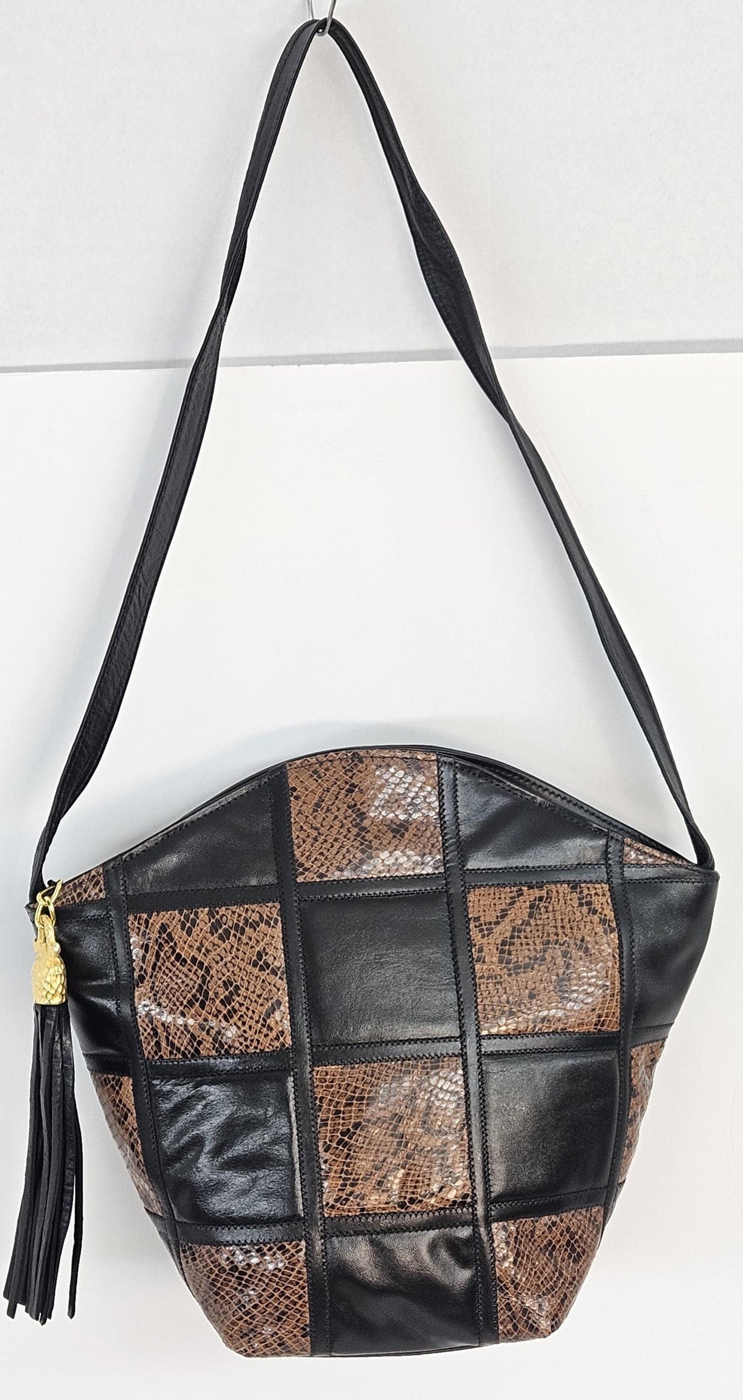 Black & Brown Zigzag Genuine Leather Handbag - Made in USA