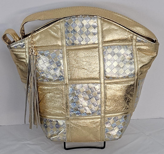 Gold & Silver Zigzag Leather Handbag - Made in USA