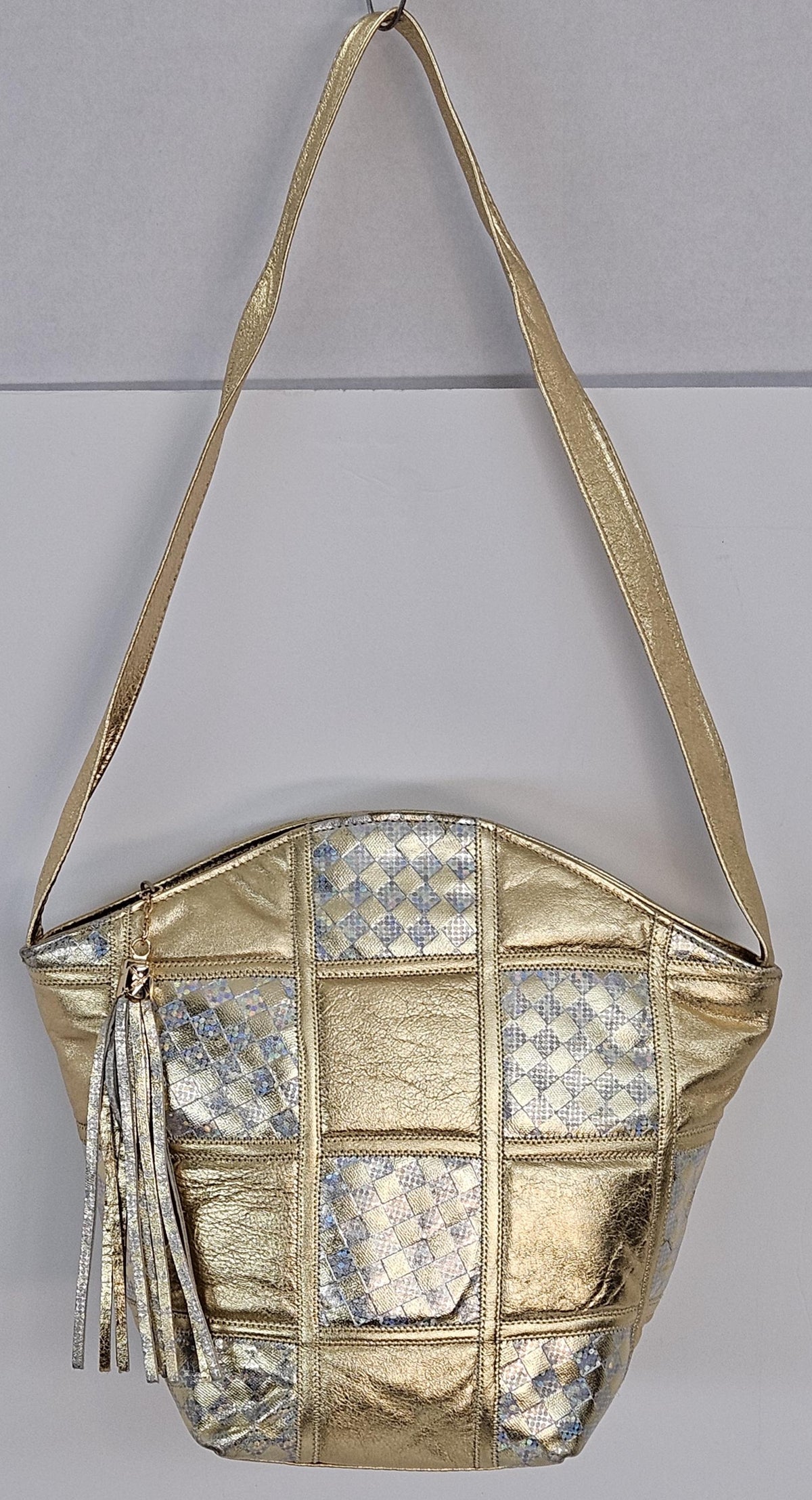 Gold & Silver Zigzag Leather Handbag - Made in USA