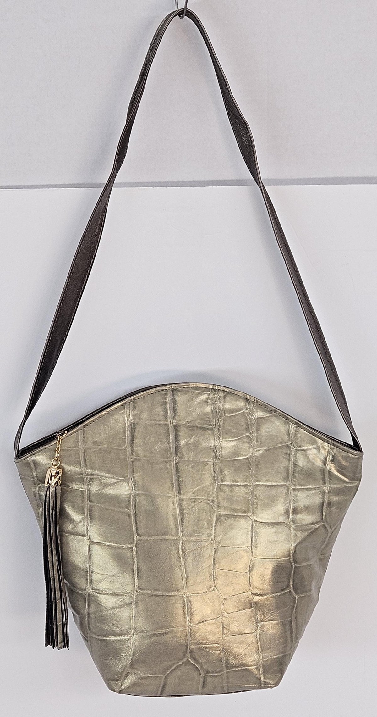 Pewter Print Genuine Leather Handbag: Metallic Women's Purse, Made in USA