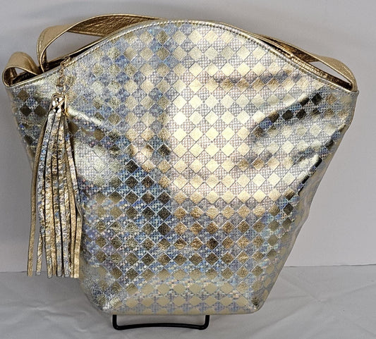 Gold & Silver Print Genuine Leather Handbag - Made in USA