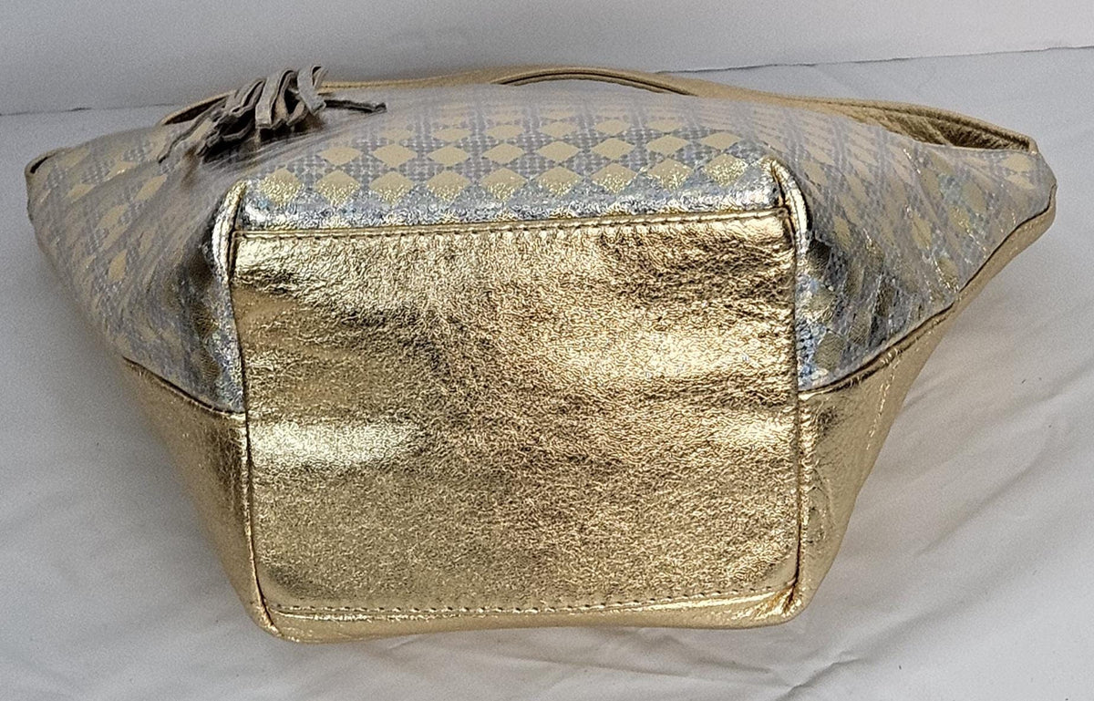 Gold & Silver Print Genuine Leather Handbag - Made in USA
