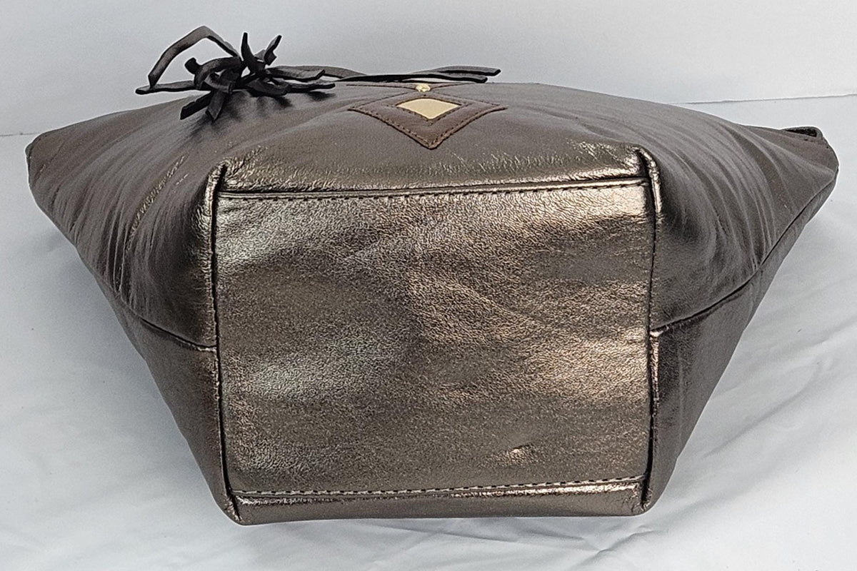 Genuine Leather Handbag: Pewter, Gold & Silver Diamond Cross - Made in USA