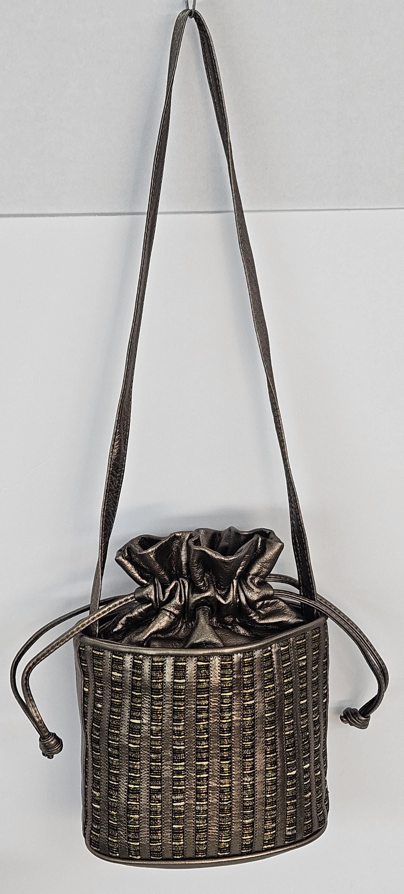 Pewter with  fabric design, zigzags works,Ladies Purse,Genuine Leather,Made in USA.#Tr2020pfzst.