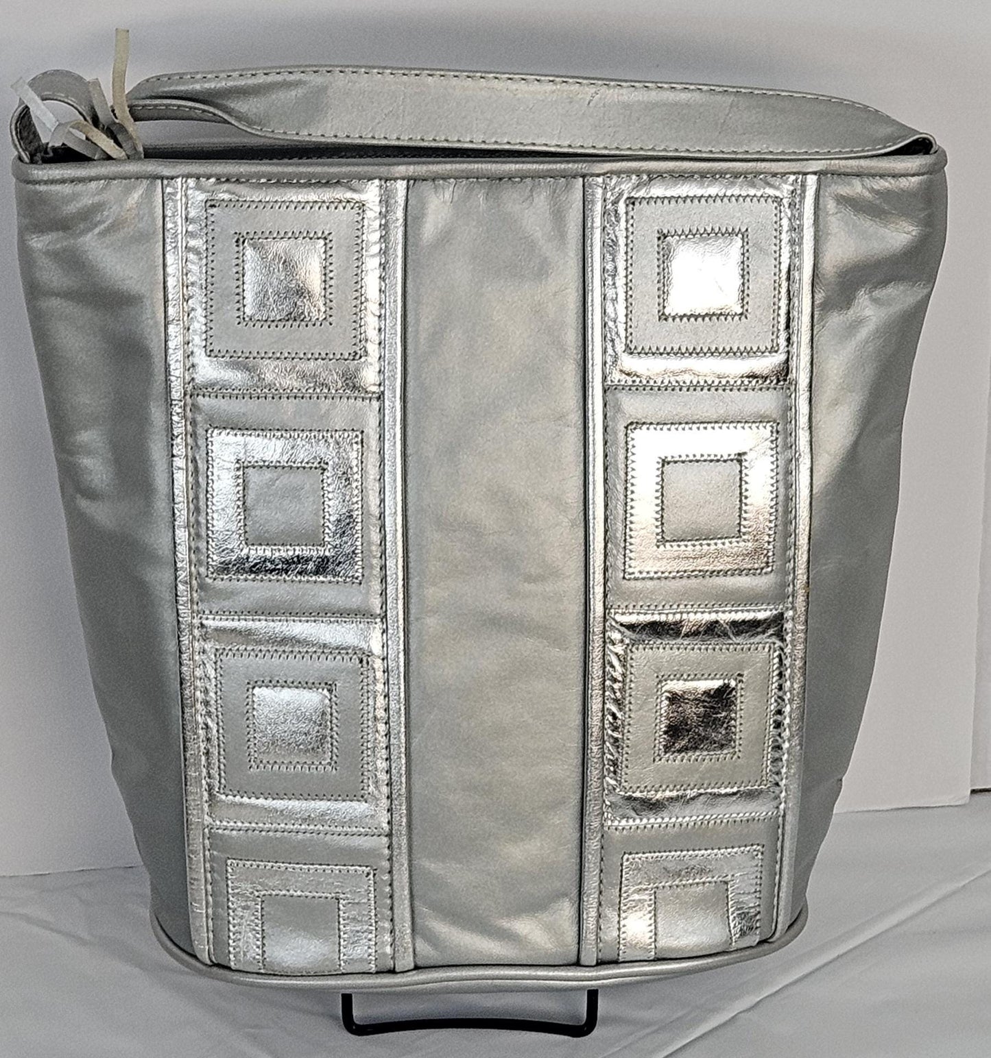 Grey with Silver Shining Zigzag strip Genuine Leather Handbag for women Universal Use.#TR2022sq-grey/silver.Made in USA!