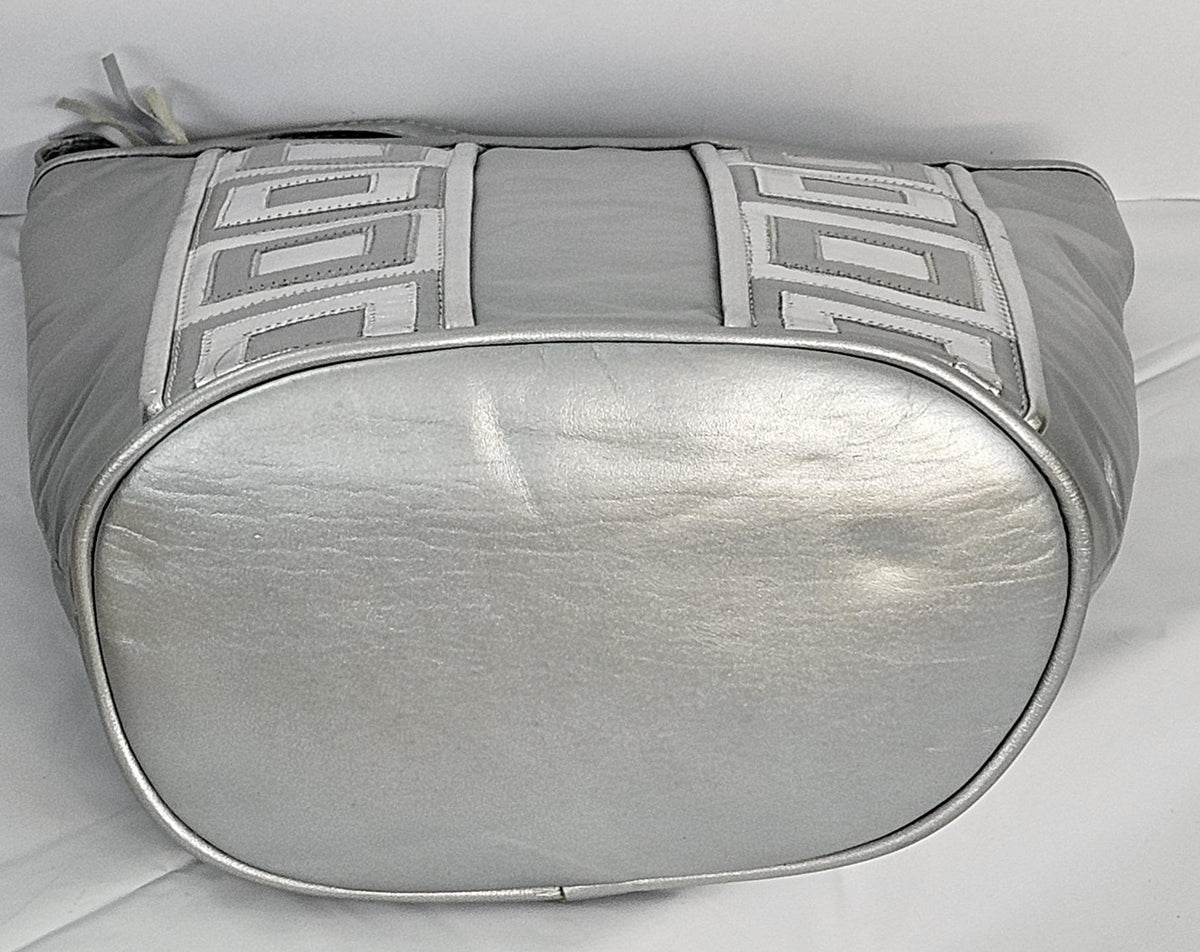 Grey Leather Handbag with Silver Zigzag - Made in USA