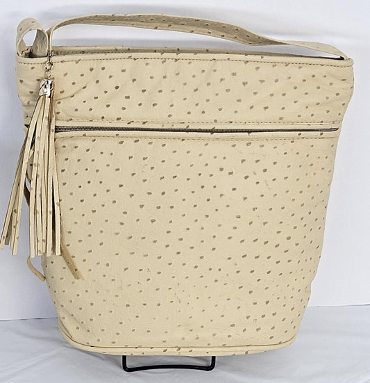 Beige Ostrich Genuine Leather Handbag #TR2022BeigeOstp.Made in USA!