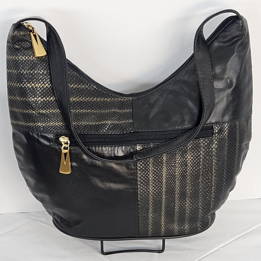 Black with Two-Tone print Leather handbag#Tr8004bk/Tt/p for women!Made In USA!