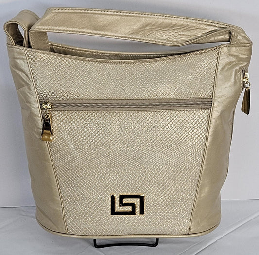 Champagne with Champagne print leather handbag! Z metal design.Made in USA!TR8006ch/chp