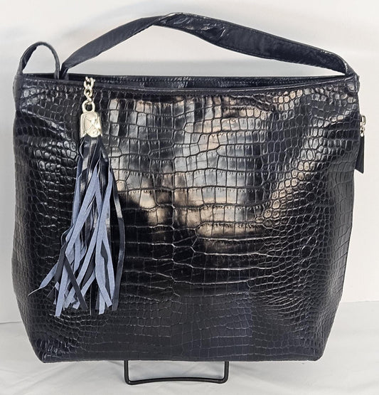 Navy print with navy Patton leather Handbag!#Tr843Np/np Made in USA!