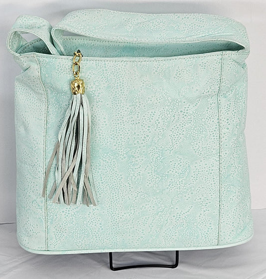 Aqua blue print Genuine Leather Handbag #TR3333Abp.Made in USA!