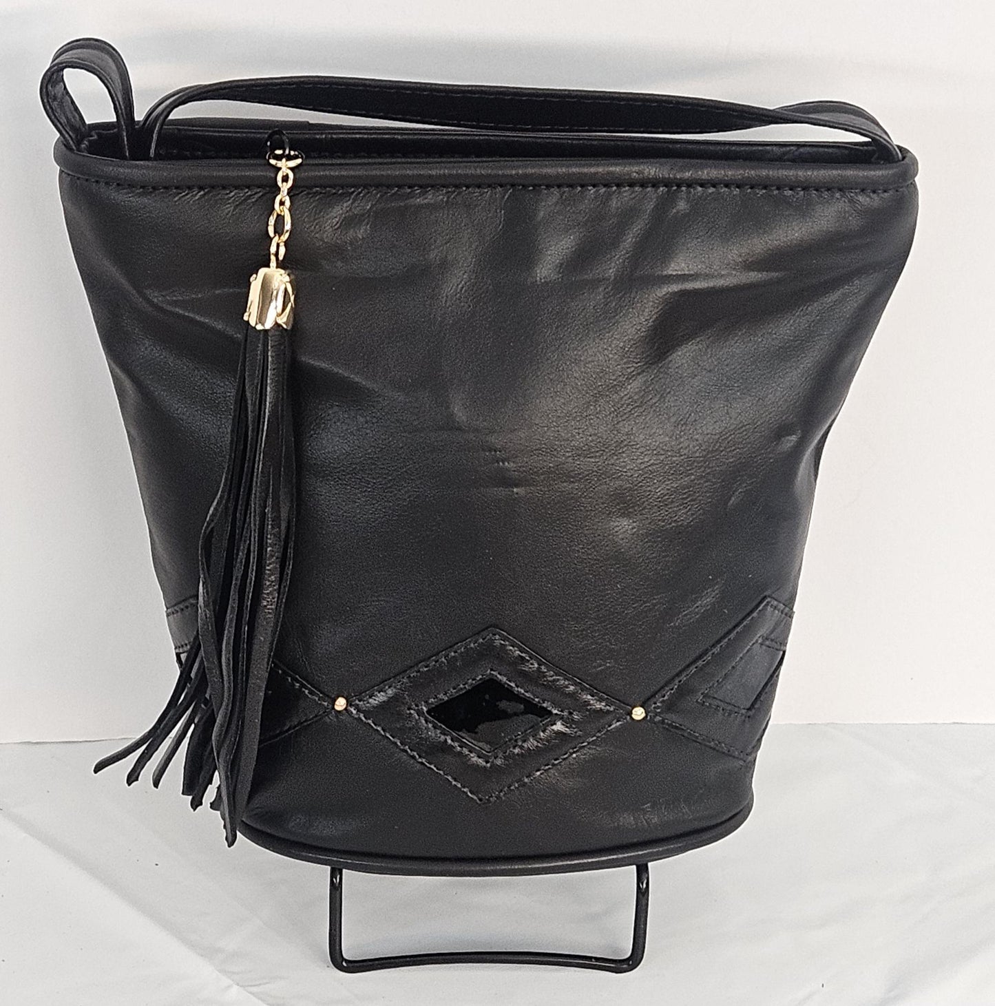 Black Leather Handbag: Diamond Stitch Crossbody Purse, Made in USA