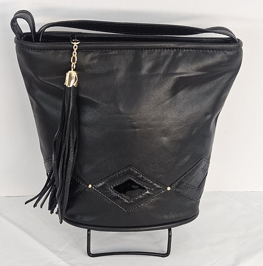 Black Leather Handbag: Diamond Stitch Crossbody Purse, Made in USA