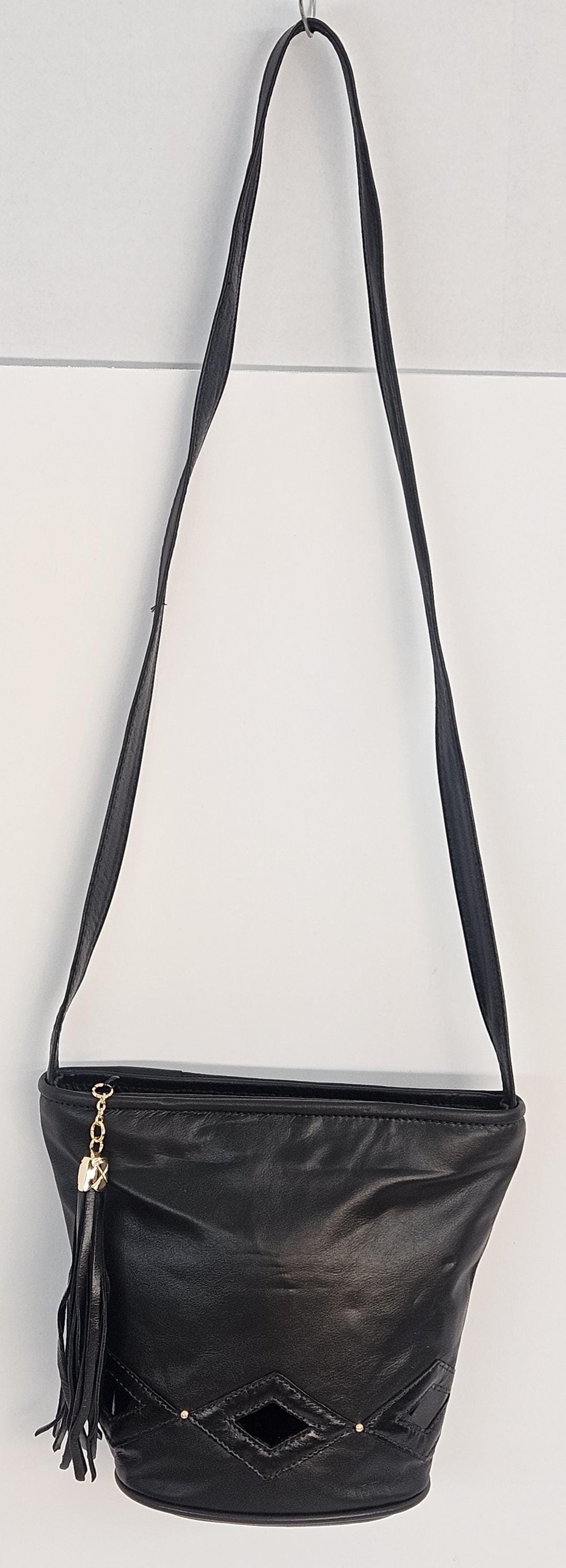 Black Leather Handbag: Diamond Stitch Crossbody Purse, Made in USA