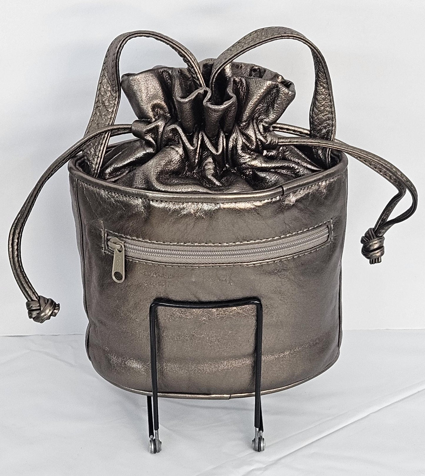 Pewter with  fabric design, zigzags works,Ladies Purse,Genuine Leather,Made in USA.#Tr2020pfzst.