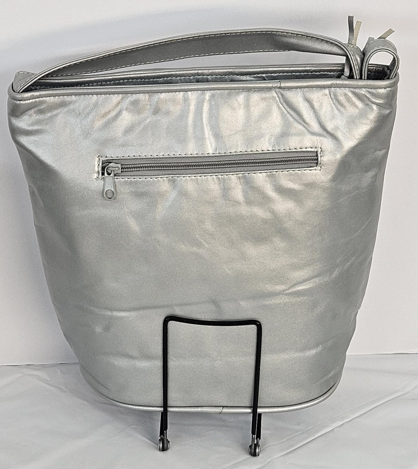Grey with Silver Shining Zigzag strip Genuine Leather Handbag for women Universal Use.#TR2022sq-grey/silver.Made in USA!