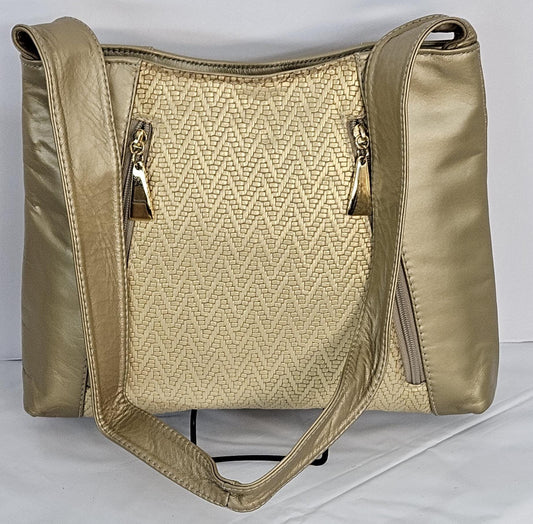 Gold mate with gold mate print leather handbag! Two left and right pockets.Made in USA.#Tr9044gmgmp
