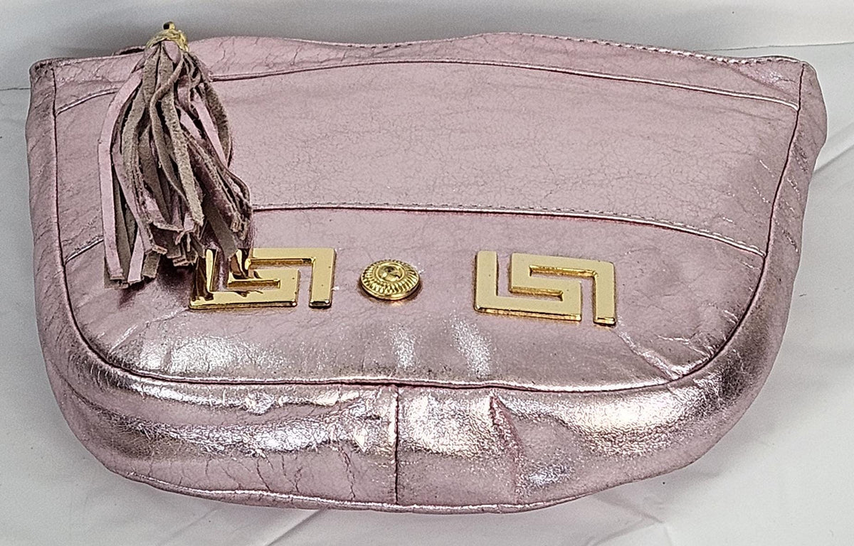Pink Metallic Leather Handbag with Gold Accents - Made in USA