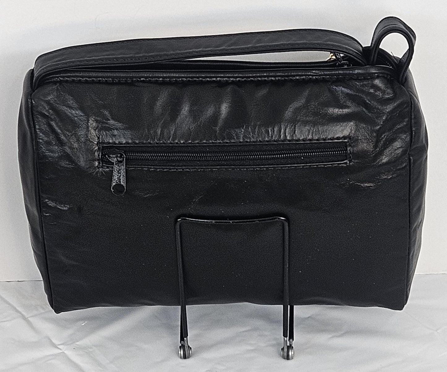 Black with black Patton design with gold matel Z&buttons. Genuine Leather Handbag #TR3018Bk-pgzb.Made in USA.