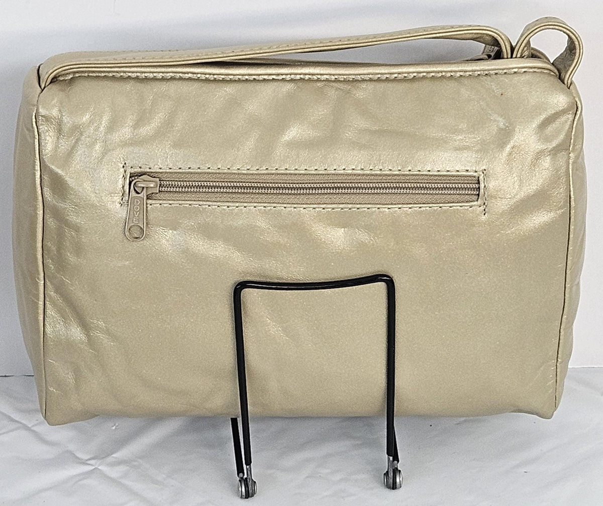 Champagne Print Genuine Leather Handbag: Gold Accents, Made in USA