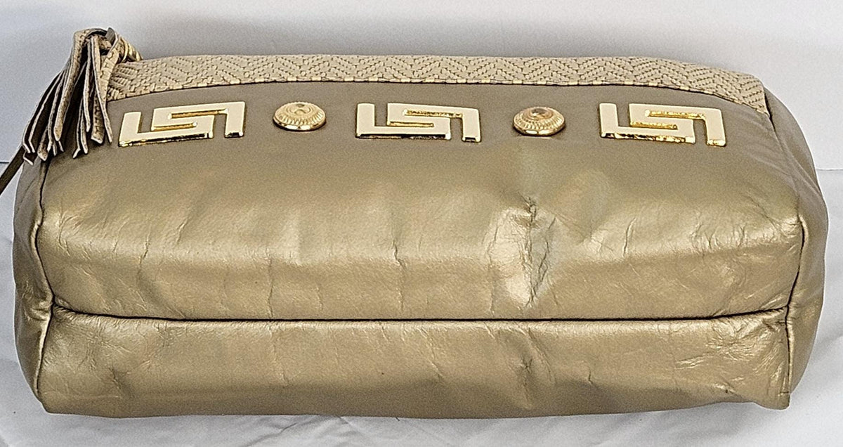 Gold Genuine Leather Handbag with Gold Metal Accents - Made in USA