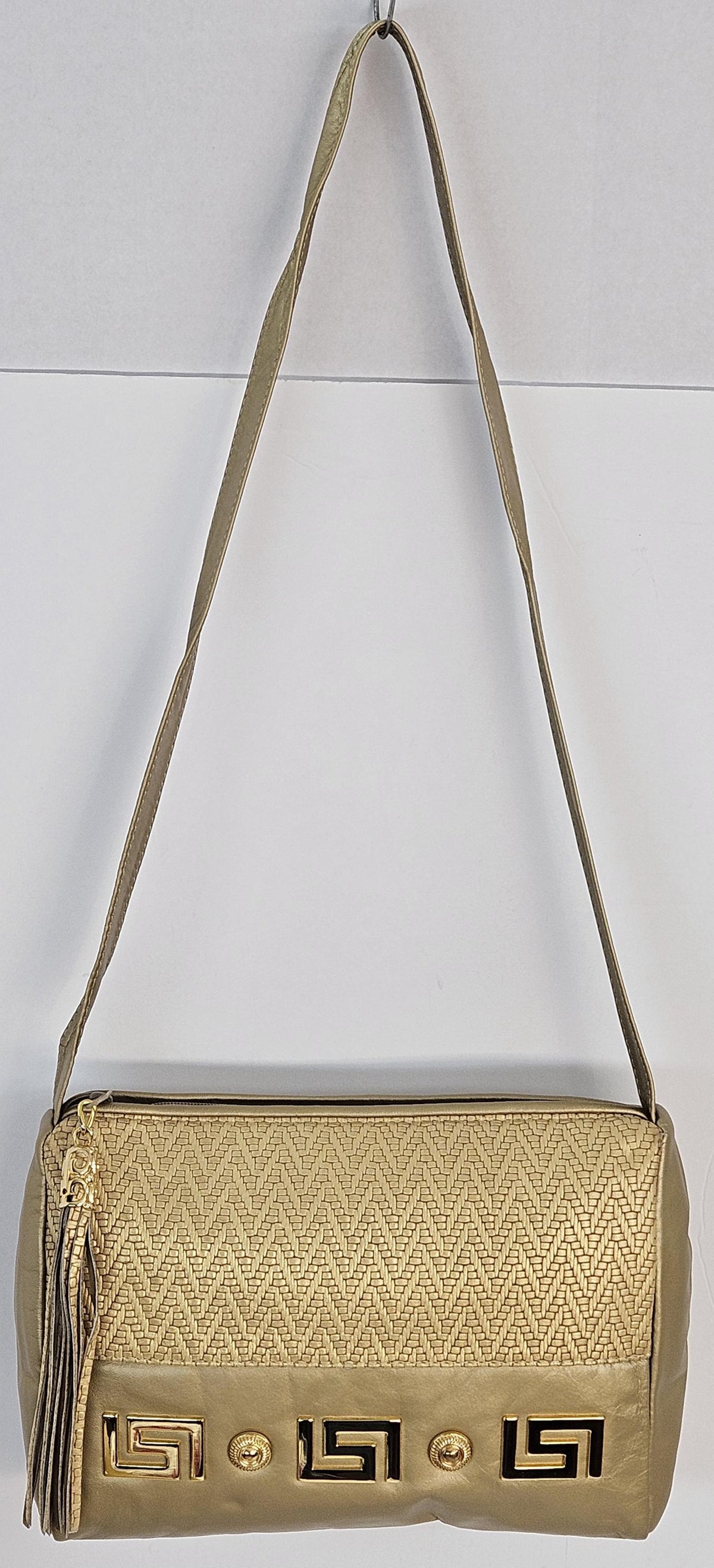 Gold Genuine Leather Handbag with Gold Metal Accents - Made in USA