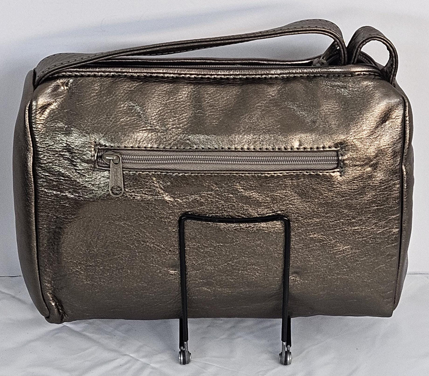 Pewter Shining Genuine Leather Handbag  gold matel Z&buttons design#TR2018P1-gmzb.Made in USA.
