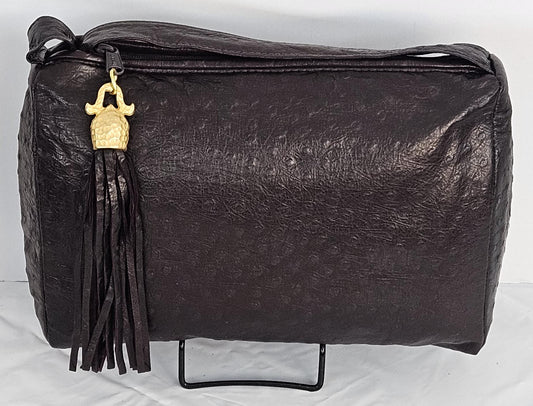 Brown Ostrich Genuine Leather Handbag  #TR2018BrO.Made in USA.