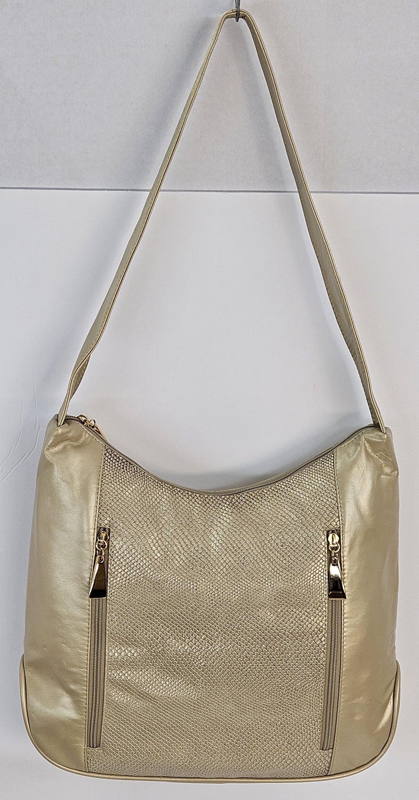 Champagne with Champagne print Genuine Leather Handbag! ItemTr8007CCP. Made in USA!