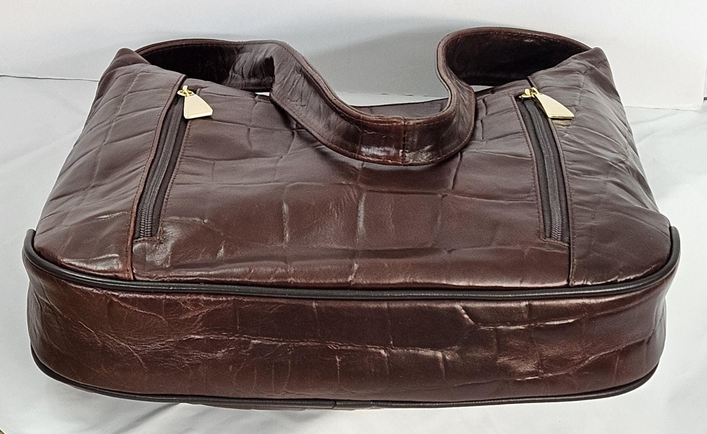 Brown wine print Genuine Leather Handbag! Item#Tr8007OstrichPrint. Made in USA!