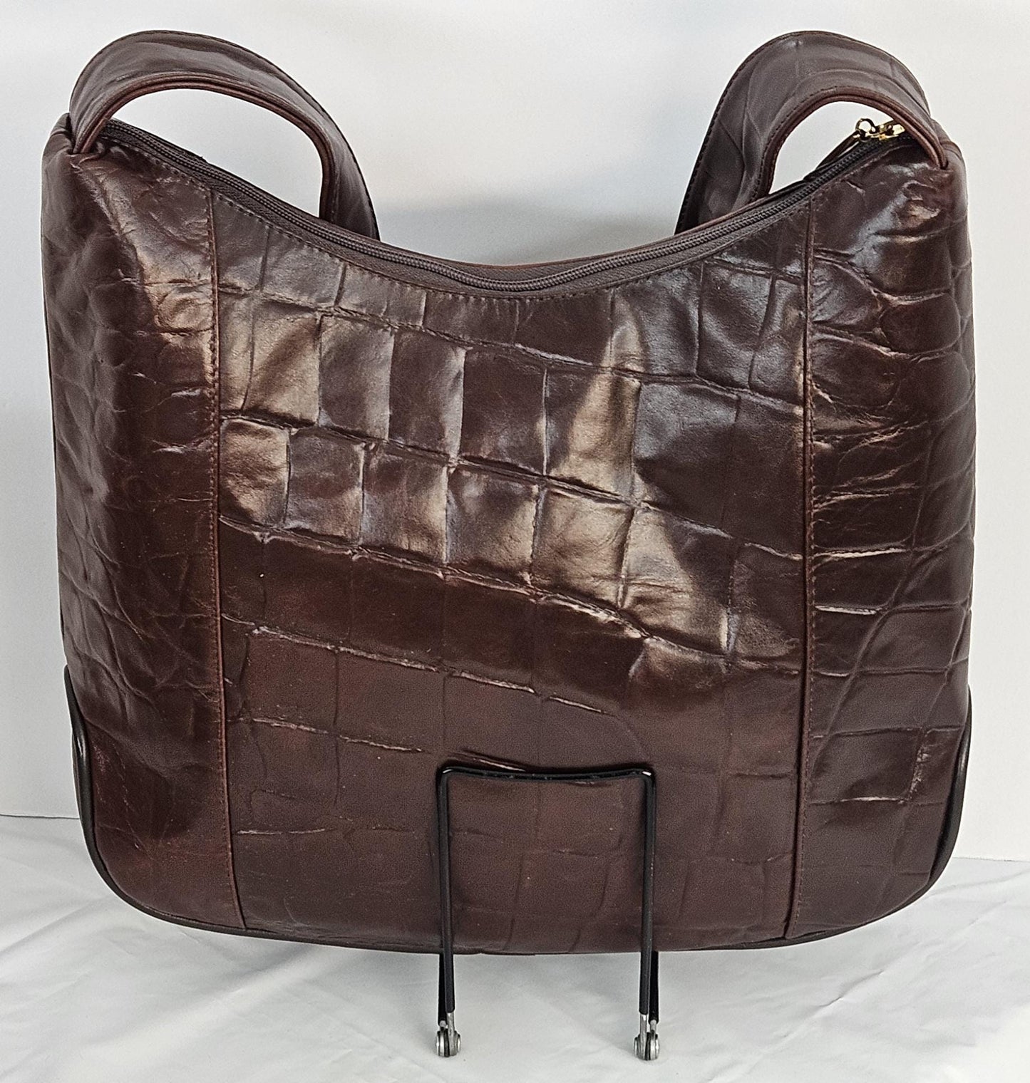 Brown wine print Genuine Leather Handbag! Item#Tr8007OstrichPrint. Made in USA!