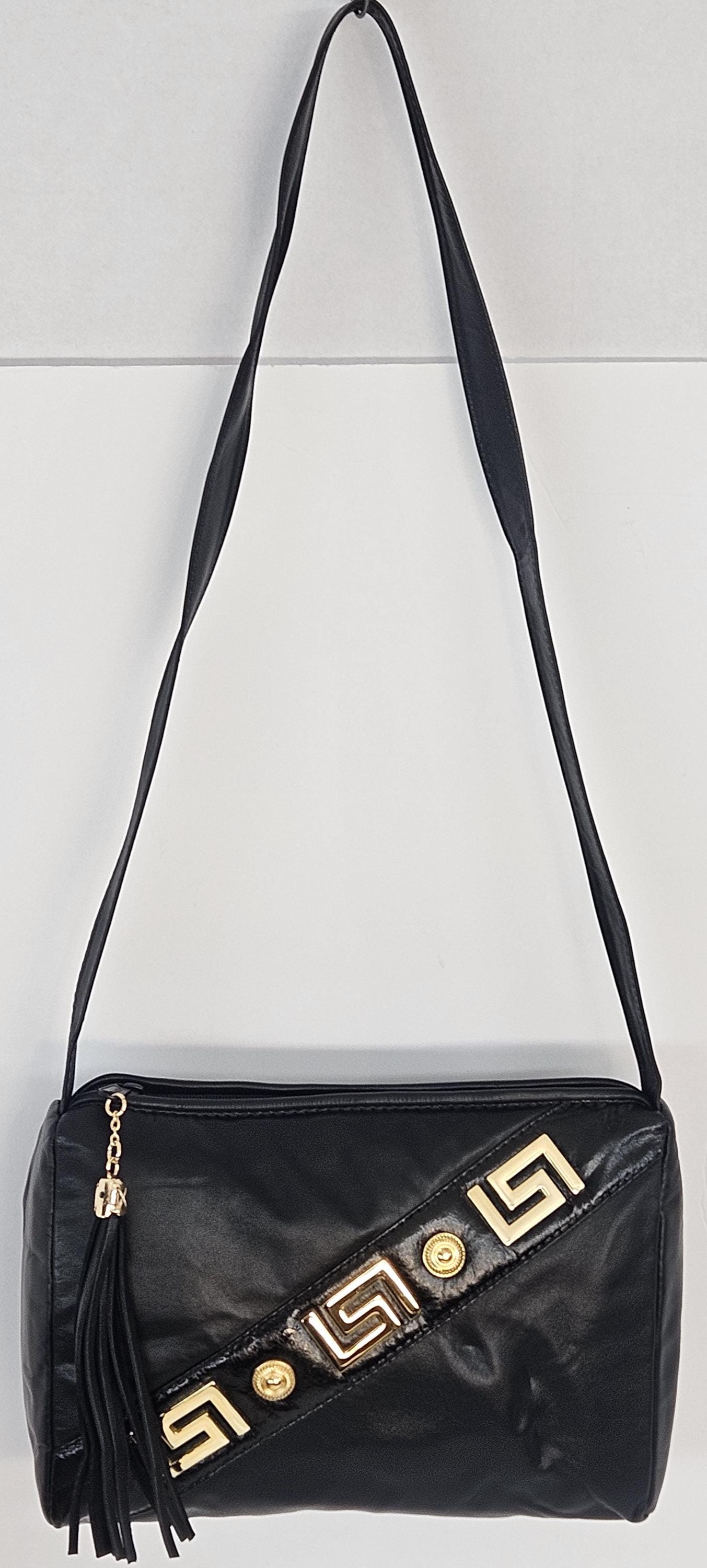 Black with black Patton design with gold matel Z&buttons. Genuine Leather Handbag #TR3018Bk-pgzb.Made in USA.