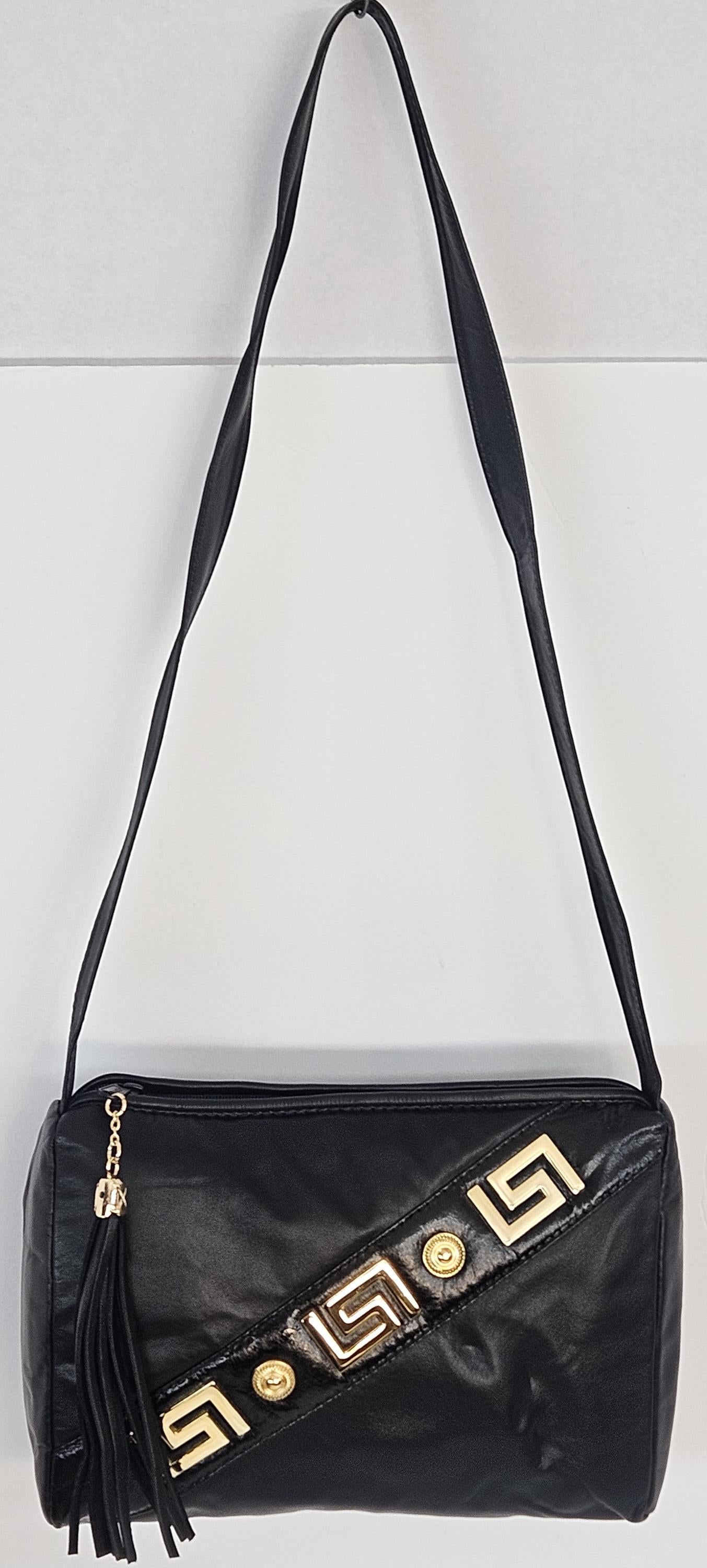Black Leather Handbag: Gold Accent Design, Made in USA