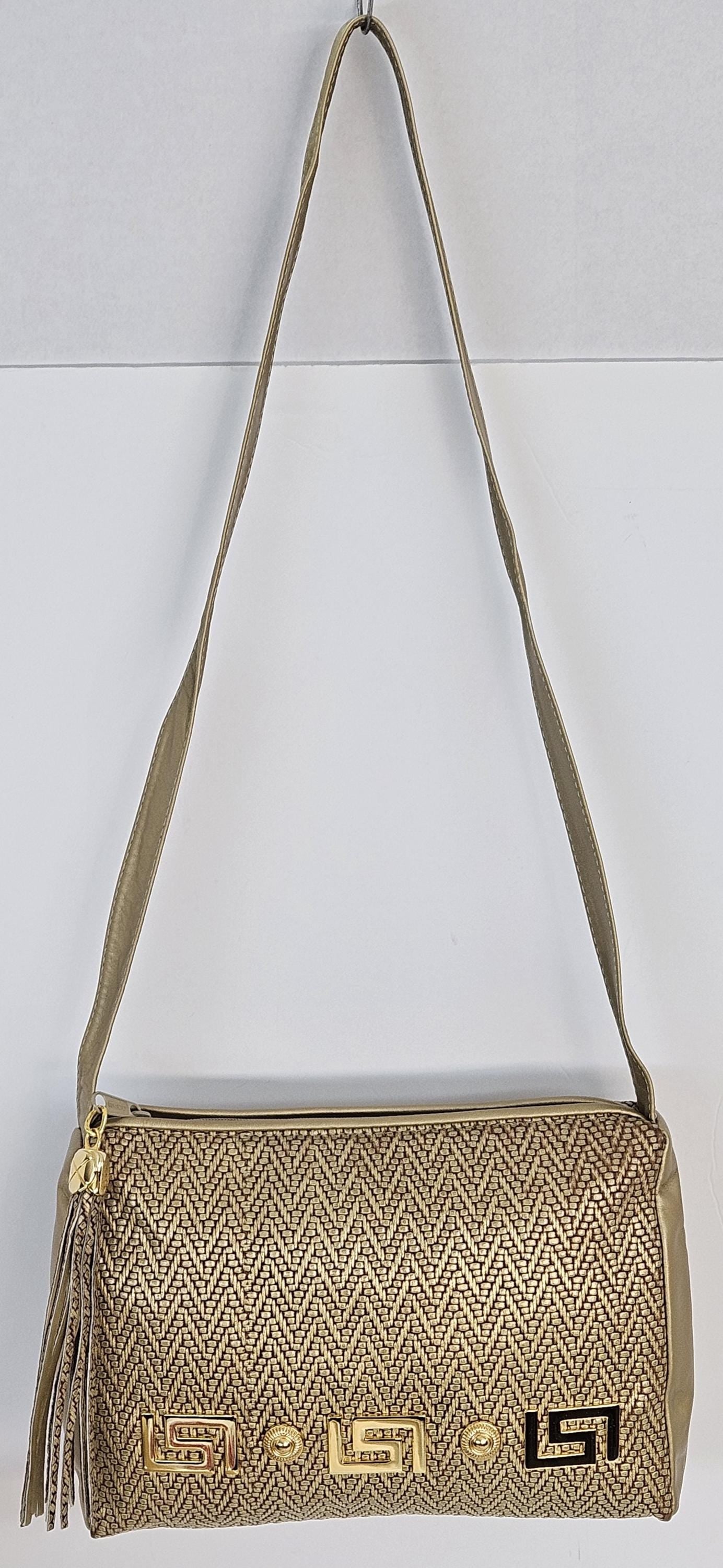 Gold mate with gold mate Print, gold matel Z&buttons design on Genuine Leather Handbag #TR2018Gm-gmzb.Made in USA.