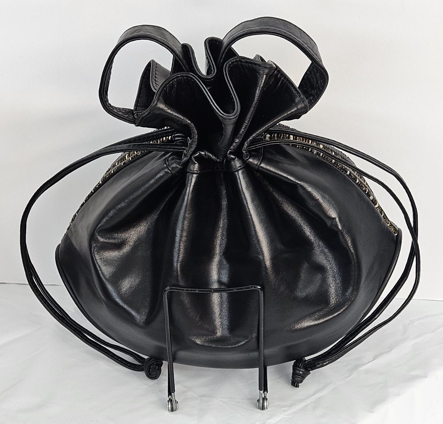 Black Pewter Fabric Drawstring Shoulder Bag - Made in USA