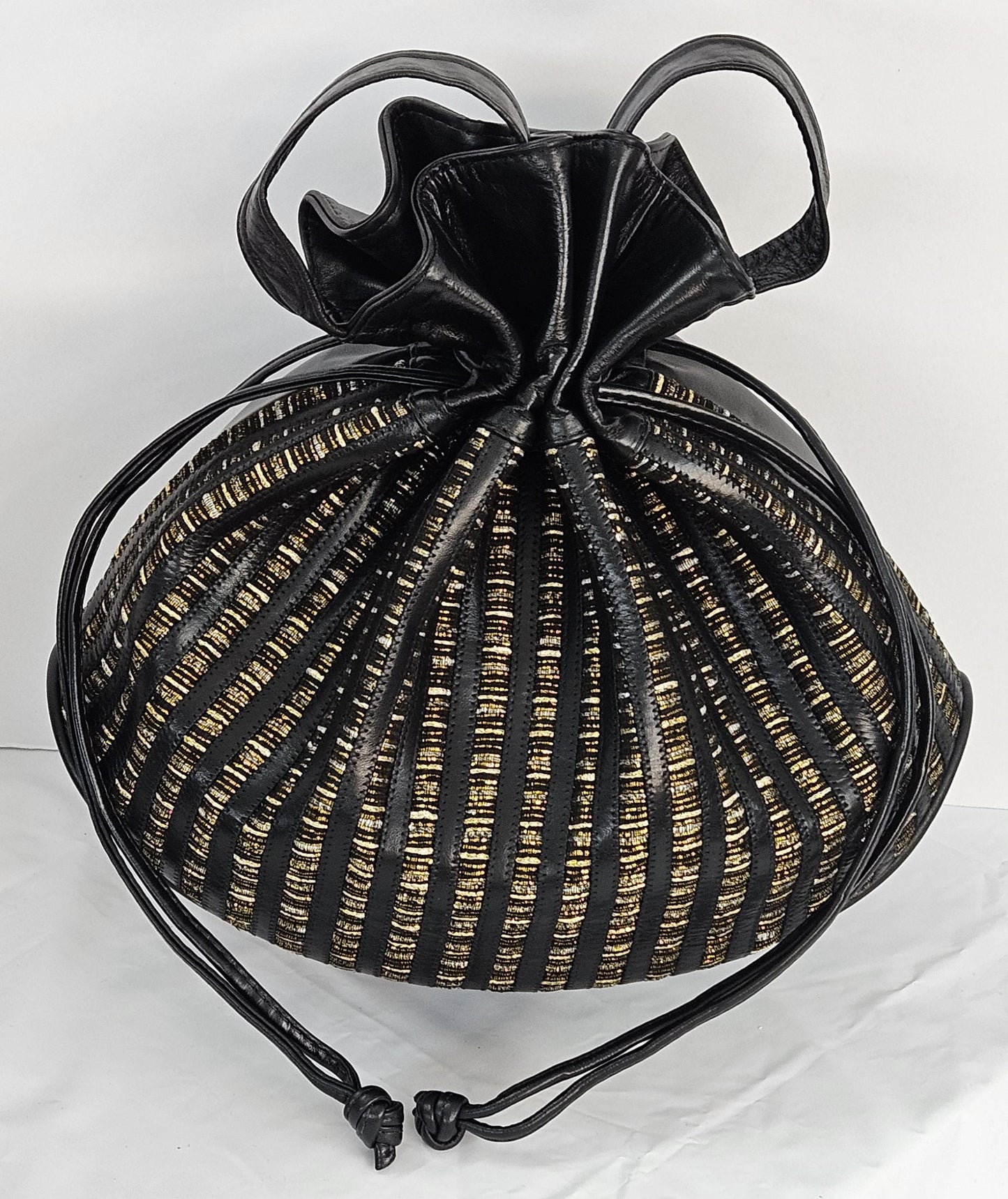 Black Pewter Fabric Drawstring Shoulder Bag - Made in USA